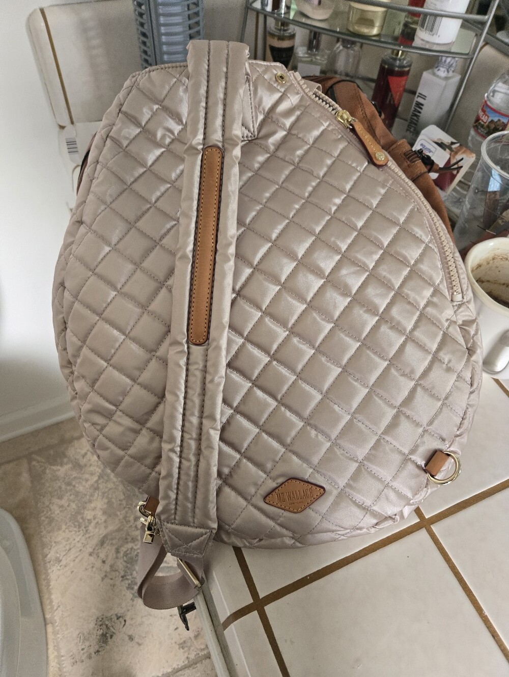 MZ WALLACE Quilted Cream Backpack/Racket Bag. Used Twice. Practucally  Brand New - Picture 5 of 10